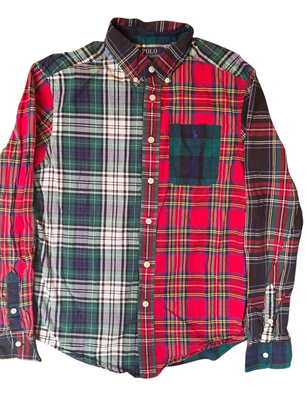 Polo by Ralph Lauren Boys Large Red & Green Patchwork Plaid Button-Down Shirt